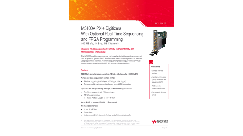M3100A PXIe Digitizers with Optional Real-Time Sequencing and FPGA Programming